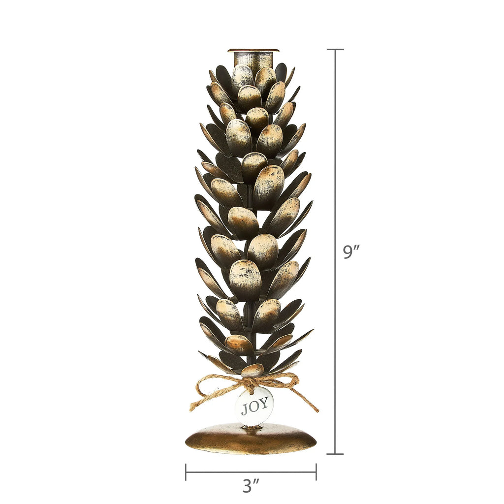 Large Brown and Gold Iron Pinecone Christmas Taper Candle Holder, 9", by Holiday Time