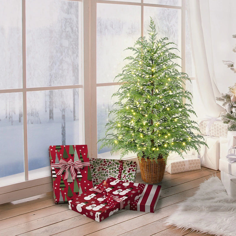 4' Pre-Lit Green Cypress Artificial Christmas Potted Tree with 100 Warm White Twinkle LED Lights, by My Texas House