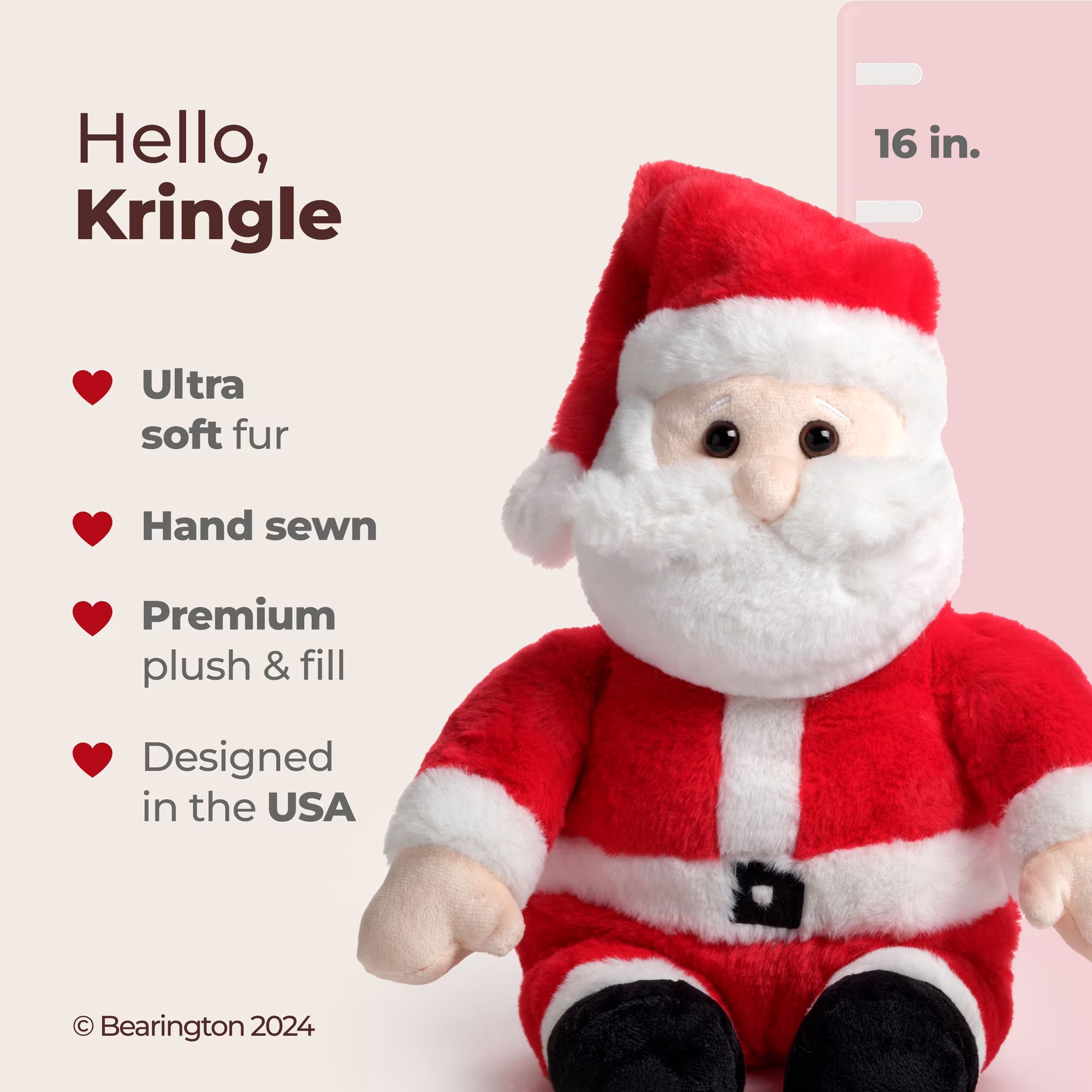Bearington Santa Claus Kringle Plush, Santa Doll, 16 In Stuffed Animal, Ideal Toy Gift for Toddlers, Kids & Teens, For Ages 3-14