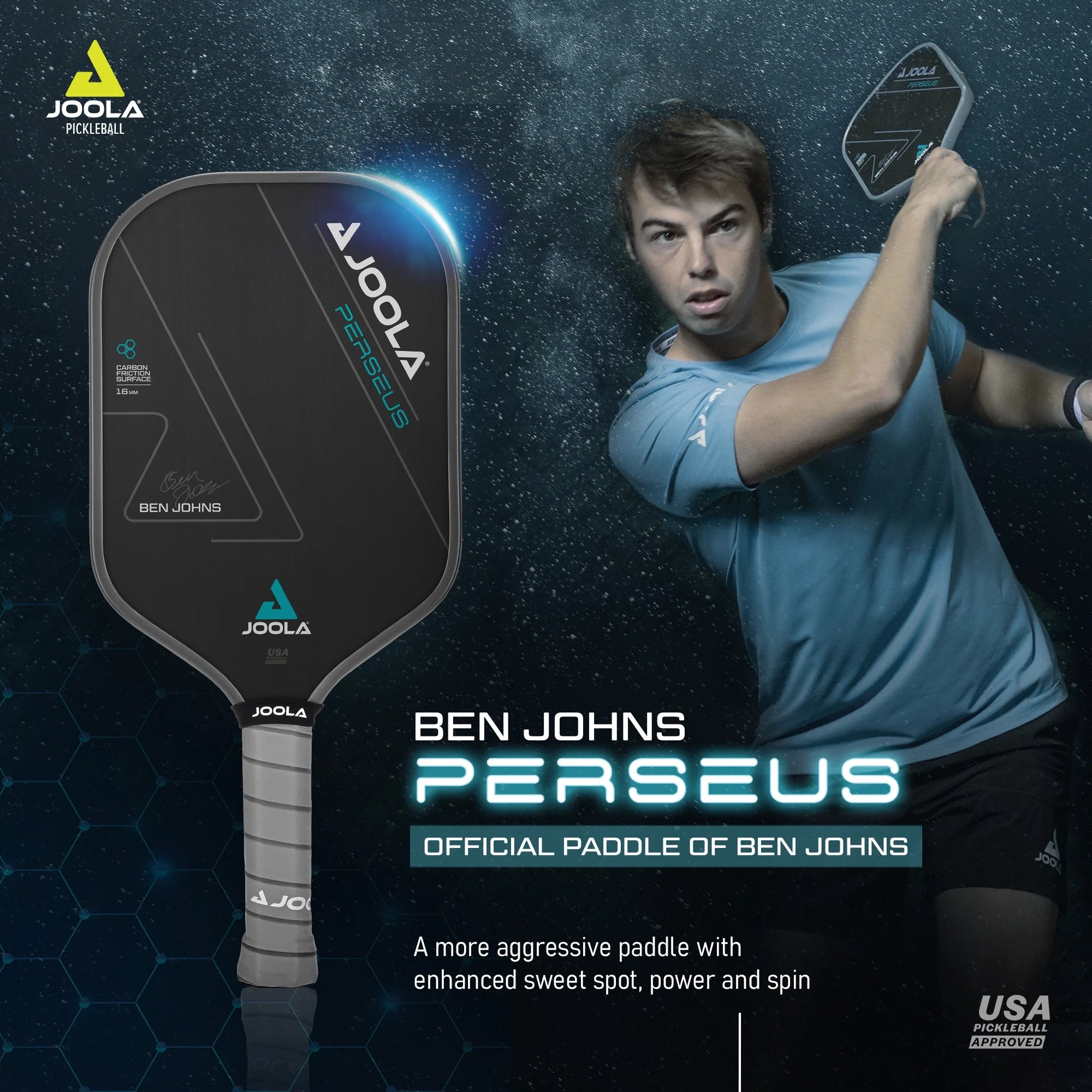JOOLA Ben Johns Perseus CFS 16mm Pickleball Paddle, Black