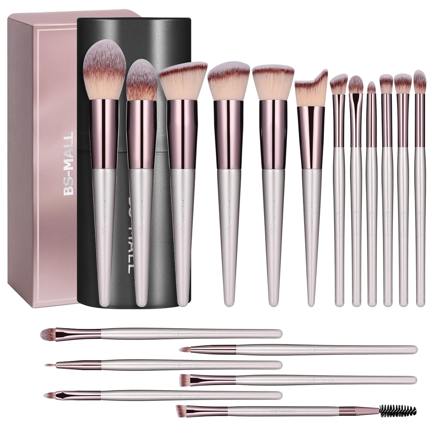 BS-MALL 18 Pcs Makeup Brush Set with Black Case – Synthetic Brushes