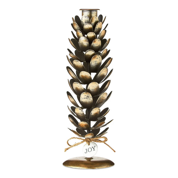 Large Brown and Gold Iron Pinecone Christmas Taper Candle Holder, 9", by Holiday Time