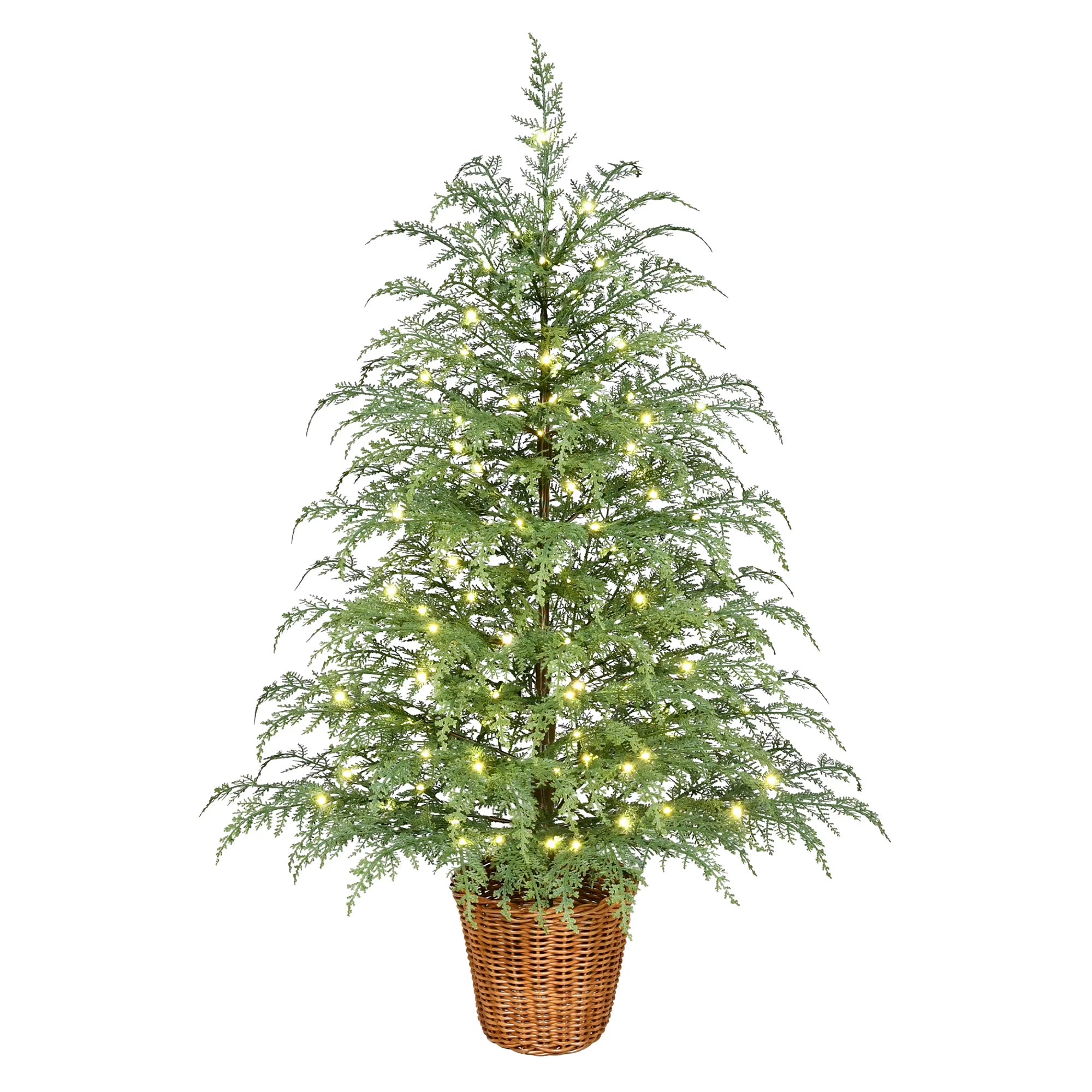4' Pre-Lit Green Cypress Artificial Christmas Potted Tree with 100 Warm White Twinkle LED Lights, by My Texas House