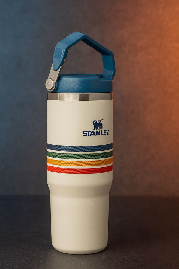 The IceFlow™ Flip Straw Tumbler | 30 OZ | Cream with Retro Stipes