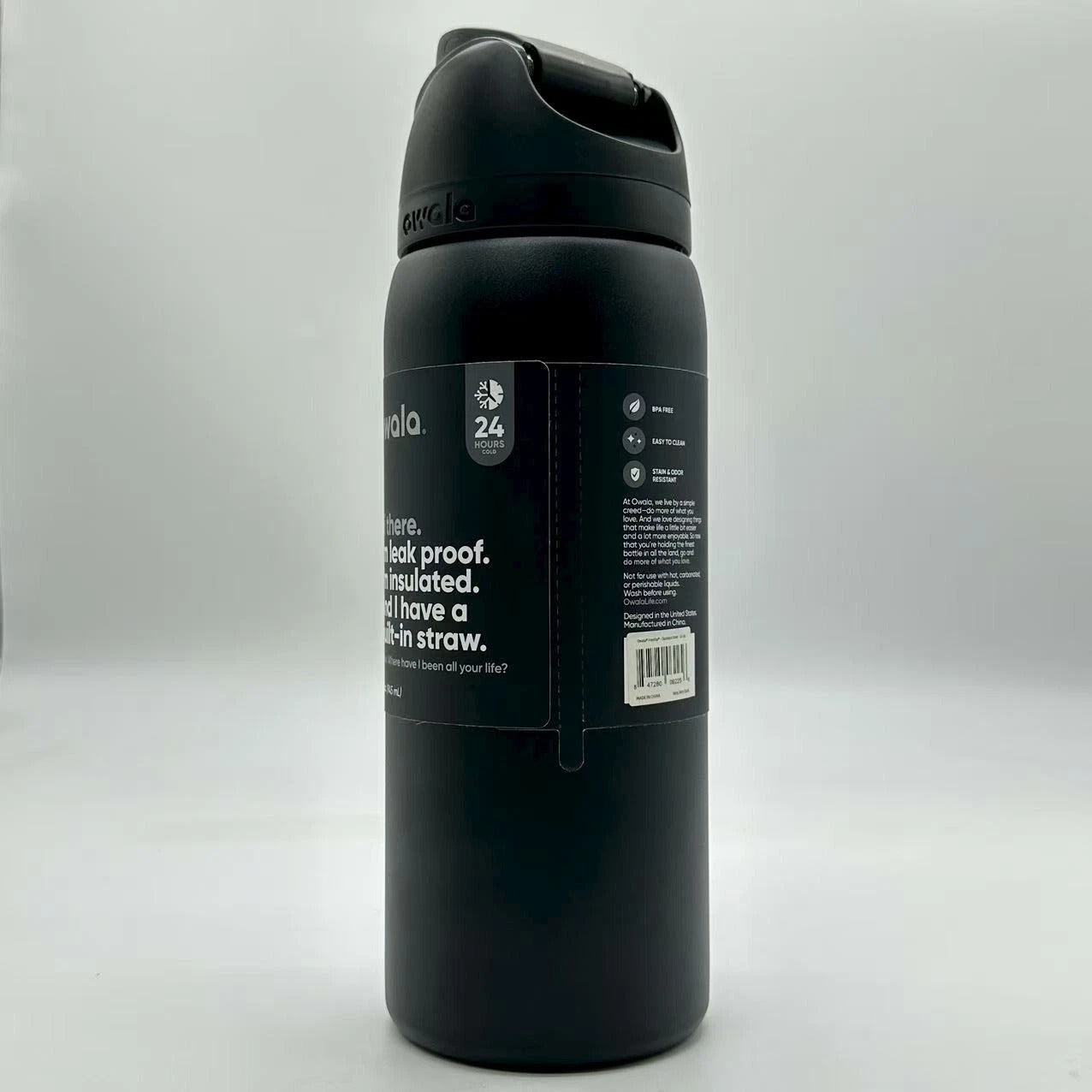 Owala FreeSip Stainless Steel Water Bottle, 24oz, Very Very Black